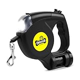 Retractable Dog Leash with Flashlight for Night Walks - 16FT Retractable Leash with Comfort Grip and Integrated Waste Bag Dispenser for Cats,Medium,Large,Small Dogs(Black-Large)