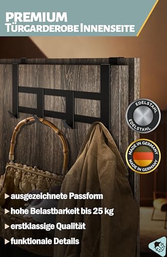 Menz Premium Türgarderobe zum Einhängen - Schwarze Türgarderobe Innenseite, belastbare Türhakenleiste zum Einhängen - Hochwertige Handtuchhalter Tür, Türhaken für Tür-Rückseite