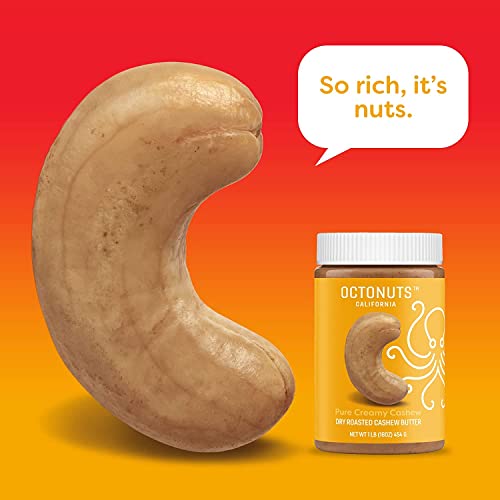 Octonuts Dry Roasted Pure Cashew 16Oz Nut Butter 16Oz - Pure Creamy Nut Butter - Heart Healthy And Delicious - Gluten Free, Vegan, Kosher, Paleo, Non-Gmo Nut Butters Single Ingredient #TOP3