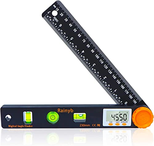 Rainyb Digital Angle Finder Tool 7inch 0-360 degree LED Digital Protractor with Horizontal Vertical Bubble Levels and Ruler Meter Accurate Tools for Carpenters,Woodworkers,Fabricators by Rainyb - Used condition - US$13.84