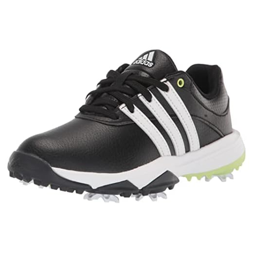 adidas Junior TOUR360 22 Golf Shoes, Core Black/Footwear White/Pulse Lime, 4 US Unisex Big Kid