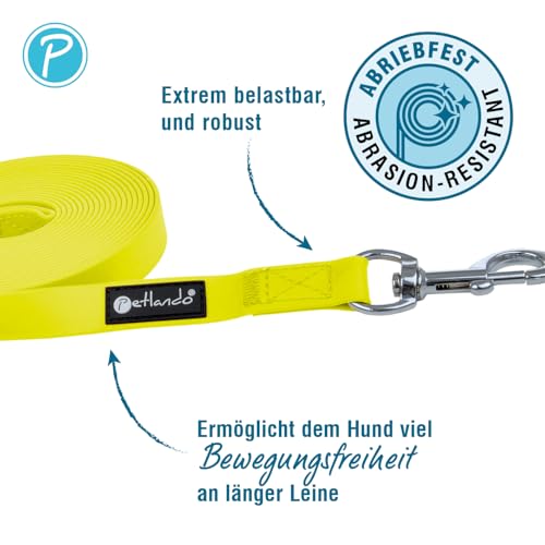 Petlando Schleppleine Trekking Such- und Trainingsleine für Hunde, für Ausbildung, extrem belastbar, viel Bewegungsfreiheit, einfache Reinigung – 10m x 1cm, gelb