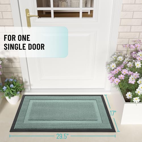 Image of OLANLY Front Door Mat Indoor Outdoor Entrance, Waterproof All-Season, All-Weather Doormat, Sturdy Natural Rubber, Low Profile, Easy Clean Patio Porch Entryway Mat, 29.5x17, Grayish Green