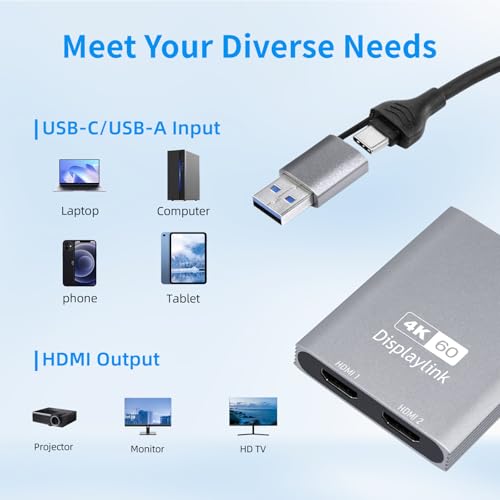 Adaptateur USB C vers HDMI double moniteur DisplayLink 4K fluide - 7