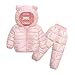 2-Piece Kids Boys Girls Snowsuit Metallic Hooded Puffer Jacket Lightweight Packable Quilted Down Coat (Pink, 3-4 Years)