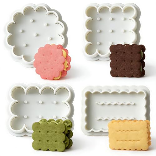 Lot de 4 tampons à biscuits, emporte-pièces classiques 3D avec piston à piston, 4 styles de...