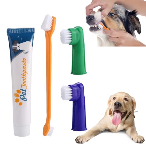 Spazzolino per Cani,Spazzolino e Dentifricio per Cani,Set Pulizia Denti Cane,Dental Care Kit Cane,Sapore di carne bovina