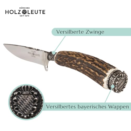 Foto von Holz-Leute Trachtenmesser, Jagdnicker, Jagdmesser, Hirschfänger für die Lederhose aus Hirschhorn mit bayrischem Wappen versilbert
