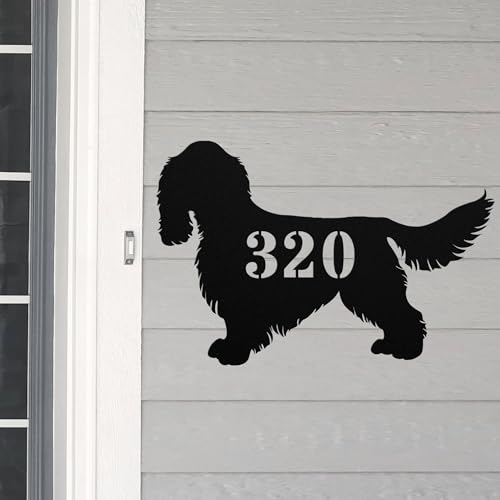 Egeshangb English Springer Spaniel Address House Number Sign Metal Wall Art Custom Family Name Silhouette Plaque Monogram Metal Sculpture for Patio Porch Home Cave Cottages Barn Cabin Grange Decal.
