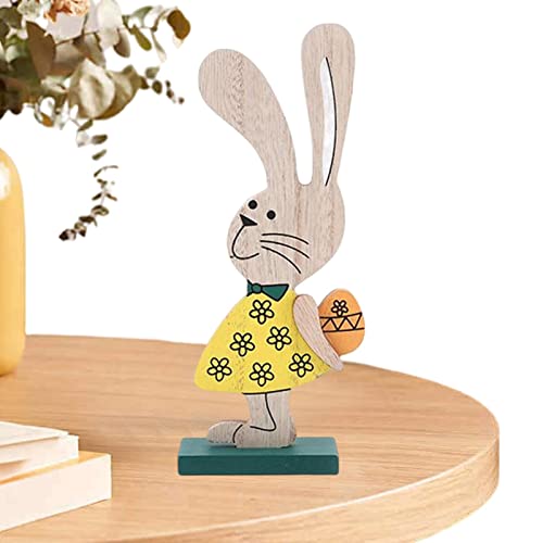 Povanjer Decoración de mesa de conejo de Pascua, escudo de conejo de madera, decoración de escritorio, diseño de conejo de dibujos animados, decoración de Pascua, accesorios de fiesta, cartel