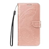  Hermosa funda magnética con tapa compatible con Apple iPhone 6, 7, 8 Plus, iPhone 6Plus A1522, funda anticaídas, con clip para tarjetas, color oro rosa, iPhone 6 Plus