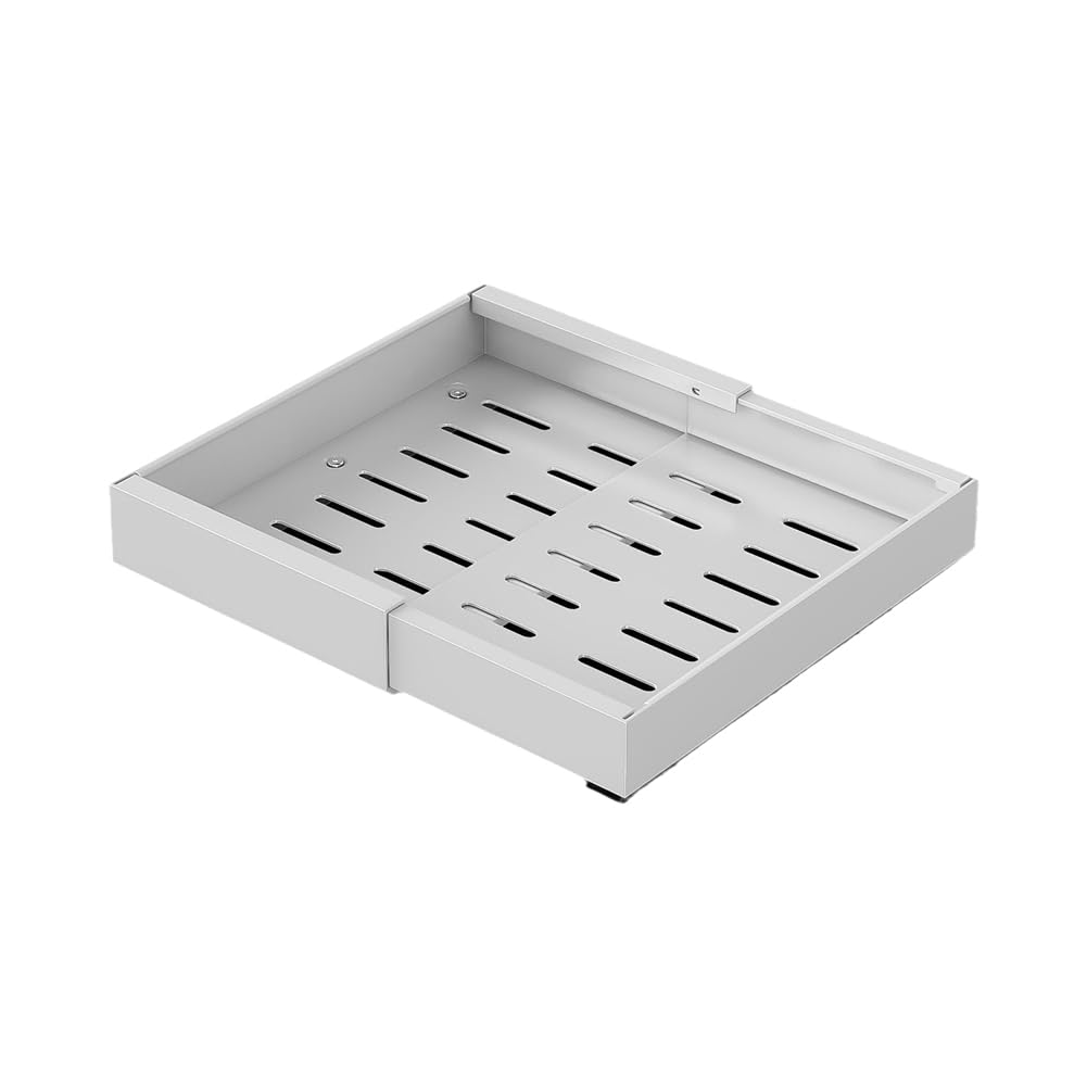 Ausziehbare Schublade mit verstellbarer Breite (32–52 L x 42 T x 7,5 H cm), Teleskopschublade für Küche, selbstklebend, Schrank-Organizer, Waschbeckenaufbewahrung, ohne Bohren, Weiß