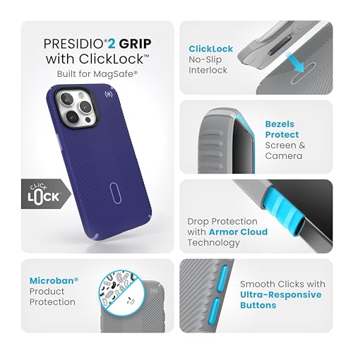 Speck iPhone 15 Pro Max Case - ClickLock No-Slip Interlock, Built for MagSafe, Drop Protection Grip - Soft Touch 6.7 Inch Phone Case - Presidio2 Grip Future Blue/Purple Ink/Sky Purple - image 3