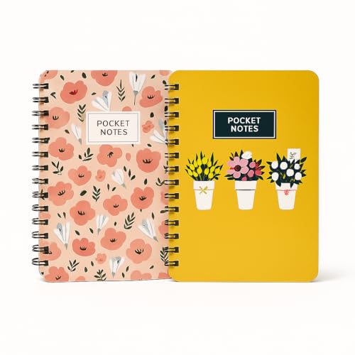 Image of mudrit Pocket Size Notebook, Small Spiral Diary, 120 Plain Pages, 90 GSM ideal for Gratitude List, Daily Goals Planner, To Do List Organiser, Size A6 (Pack of 2- Yellow & Peach)