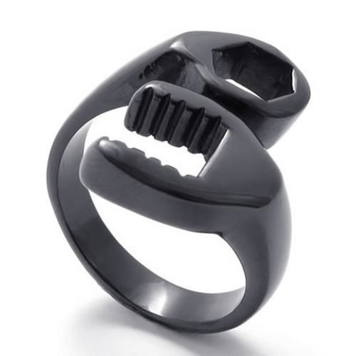 Konov Biker Mechanic Wrench Tool Stainless Steel Mens Ring, Black, Size 9 #TOP2