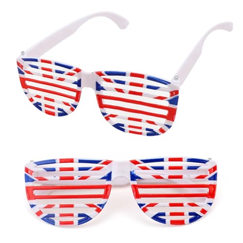 Union Jack Glasses British Flag Eyewear Union Jack Sunglasses Shutter Shades Glasses Party Union Jack Novelty Glasses for Adults Kids Union Jack Accessories British National Day Celebration 2PCS