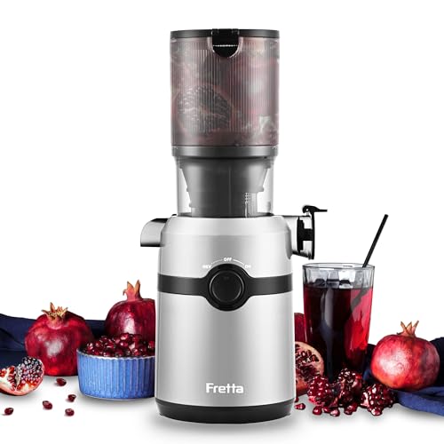 Fretta Extractor de Zumos y Verduras, Apertura de 108MM y Capacidad de 1L, Licuadora Prensado en Frio para Verduras Frutas Enteras, 200W Slow Juicer Machine, Fácil Montaje y Limpieza, Sin BPA(Plata) Fretta Extractor de Zumos y Verduras, Apertura de 108MM y Capacidad de 1L, Licuadora Prensado en Frio para Verduras Frutas Enteras, 200W Slow Juicer Machine, Fácil Montaje y Limpieza, Sin BPA(Plata)
