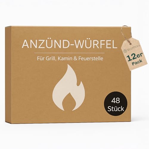 Blumixx Lot de 12 cubes d'allumage - Allume-barbecue, allume-feu et allume-charbon - Accessoire de barbecue parfait pour cheminée et barbecue - 12 paquets = 576 cubes