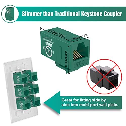 Miniatura 7 de VCE Cat6 RJ45 Keystone Jack Insert UL Listed 25-Pack, 90 Degree Punch Down Keystone Jack Adapter in Green