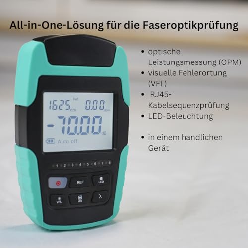 ALLGRIIT TM530 4 in 1 optischer Leistungsmesser mit VFL RJ45 LED-Licht Optical Power Meter lwl Optisches Leistungsmessgerät mit visueller Fehlersuche Stromversorgung über wiederaufladbaren Akku