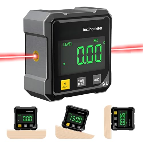 4-Seitiger Magnetischer Digitaler Winkelmesser mit Laser, Digitale Wasserwaage, Winkelmesser Digital Digital Protractor with Magnetic Base für Holzbearbeitung, Bau, Dekoration und DIY (A) (A)