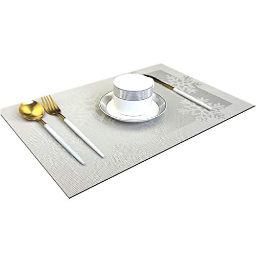 Bright Dream Christmas Kitchen Placemats For Table Non Slip Stain Insulation Easy To Clean Table Mats Set Of 6 (Shiny Silver) #TOP1