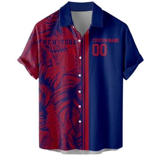 New York G Custom Name Number Shirts for Mens Women Apparel Football Front Back Print Hawaiian Aloha Beach Casual Button Down Plus Size S- 7XL