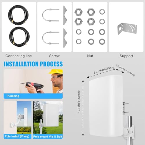 Maswell 4G 5G Directional 2X2 MIMO Antenna Outdoor, High Gain 10dBi, 700-3800MHz Cellular Signal Enhancer with 10km Range, SMA-Male LMR240 Equivalent Cables & TS9/RP-SMA - Image 4
