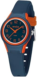 SINAR Mädchen Jungen Unisex Armbanduhr Sportuhr Fitness Analog Quarz 10 Bar wasserdicht Dunkelblau Orange XB-47-12