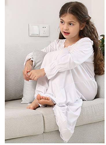 Girls' Princess Nightgowns Lace Sleep Dress Kids Sleepwear 3-12 Years White - Thumbnail 7