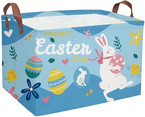 Image of Essme Rectangular Easter Basket, Kids Storage bin Organizer with Handles for Easter Decor,Shelf Basket,Toy Organizer,Easter Gift.(Blue Easter Basket)