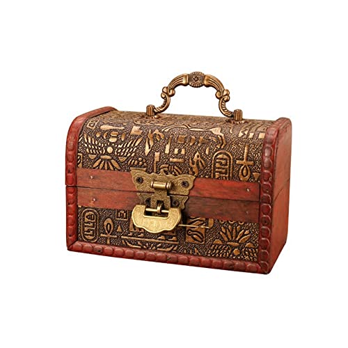 BYNYXI Baúl del tesoro de madera, retro, cofre del tesoro, joyas, piratas, con candado, pequeñas cajas de madera, decoración vintage, caja de madera con tapa, caja de almacenamiento para niños
