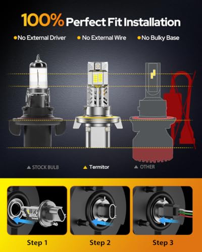 Image of Termitor ๐๐๐ฐ ๐๐๐ง H13 /9008 Light Bulbs, ๐๐๐,๐๐๐๐๐ Ultra High Brightness, Anti-Flicker, 6500K Cool White,32 CSP Chips, IP68 Waterproof, 90000 Hrs Lifespan, Pack of 2