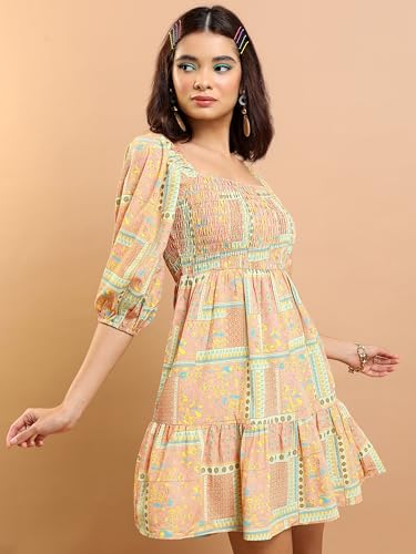Image of Tokyo Talkies Women's Short Sleeves Square Neck Printed Dresses | Stylish Dresses | Casual Dresses
