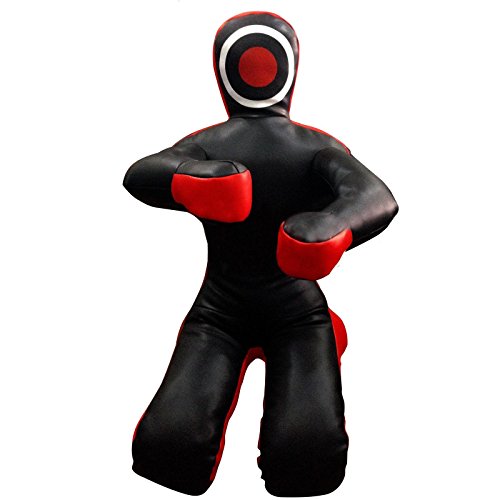 LEATHERAY MMA Jiu Jitsu Grappling Dummy Judo Punching Bag,Brazilian Jiu Jitsu Dummy,Wrestling Grappling BJJ Dummy Black Synthetic Leather- 59 inches-Unfilled