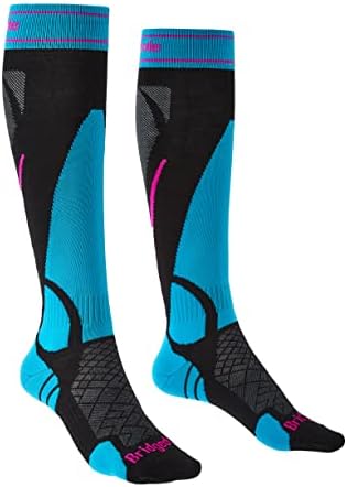 Bridgedale Women's Lightweight Ski - Merino Endurance Socks, Black/Blue, Medium