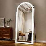 Easly Espejo arqueado de longitud completa con luces LED, atenuación e iluminación de 3 colores