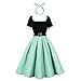 Wellwits Women's Fitted Bodice Polka Dot Square Neck Vintage Work Party Dress Green M