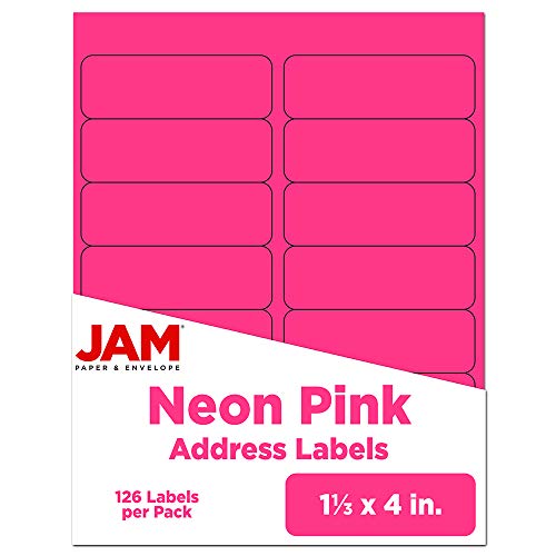 JAM Paper® Address Labels - 1 1/3 x 4 in - Neon Pink - 14 Labels per Sheet, 126 Per Pack