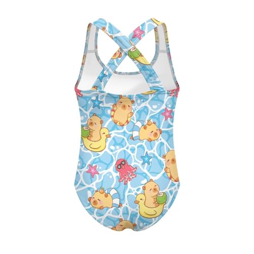 Image of One Piece Swimsuit for Girls Kids Quick Dry Bathing Suit with Crossback Strap Summer Beach Swimwear Size 5T-14