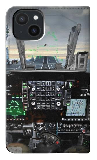 Étui cockpit d'avion de chasse pour iPhone 15 Plus housse cuir