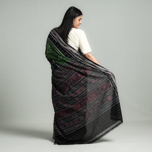 Image of Ikat Women's Pure Cotton Saree Traditional Craftsmanship Double Ikat Weaving Floral Handmade Ethnic Saree without Blouse Piece