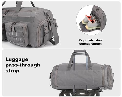 Image of LHI 50L Tactical Duffle Bag for Men, 3-in-1 Gym Duffle and Backpack, Shoe Compartment, Laptop Sleeve and MOLLE, Carry-On Travel Weekender and Overnight Bag - Gray