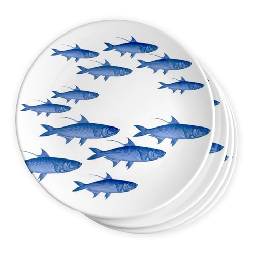 Caskata School of Fish Melamine Dinner Plates, Set of 4 | Dinner Plates for Entertaining and Everyday Use | Perfect for Home, Beach, Pool and Gifting | Blue on White Color | 10.25 in Caskata School of Fish Melamine Dinner Plates, Set of 4 | Dinner Plates for Entertaining and Everyday Use | Perfect for Home, Beach, Pool and Gifting | Blue on White Color | 10.25 in