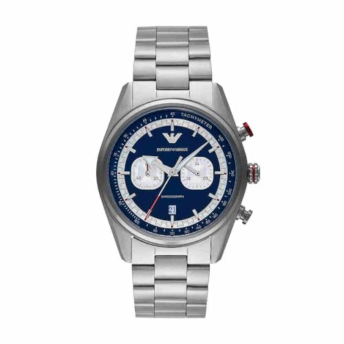 Emporio Armani Watch for Men, Quarz-Chronographenwerk mit 2 Hilfszifferblättern und 42mm Gehäusegröße mit Edelstahlarmband