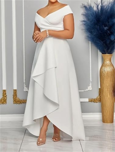 Off The Shoulder Mother of The Bride Dresses with Pockets High-Low V Neck A Line Evening Party Dresses with Ruffle4