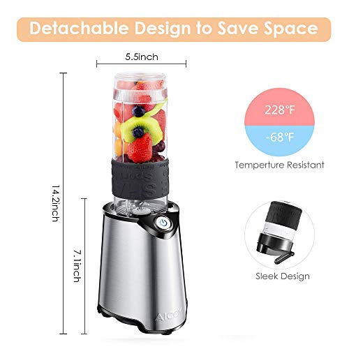 Countertop Personal Blender for Shakes and Smoothies, Smoothie Blender Maker Mixer and Mini Food Processor with 21oz BPA-Free Portable Blender Bottle, Stainless Steel, 300W, by AICOK - Thumbnail 5