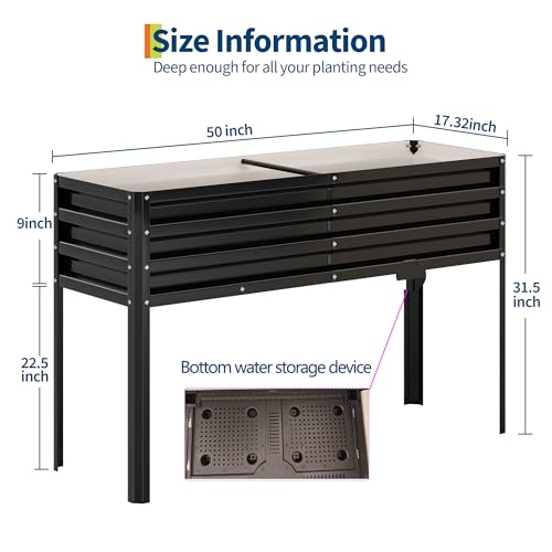 Galvanized Raised Garden Bed with Legs&Water Storage - 50×32×17 in Metal Planter Box, Outdoor Raised Garden Beds Gardening, Durable Planter Raised Beds, Sturdy Planters for Outdoor Plants (Black) by GarveeLife - Image 2