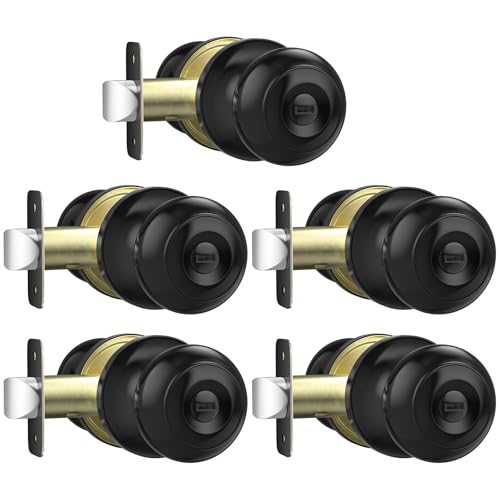 AEEKEL Black Door Knobs Interior Keyless Privacy Door Knob with Lock 5 Pack