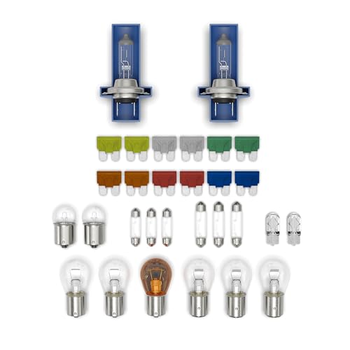 BLUETECH® Set H7 30-tlg mit Autosicherungen PKW Beleuchtung,Halogen,Signal Glühbirnen KFZ Ersatzlampenset Lampe Auto Set